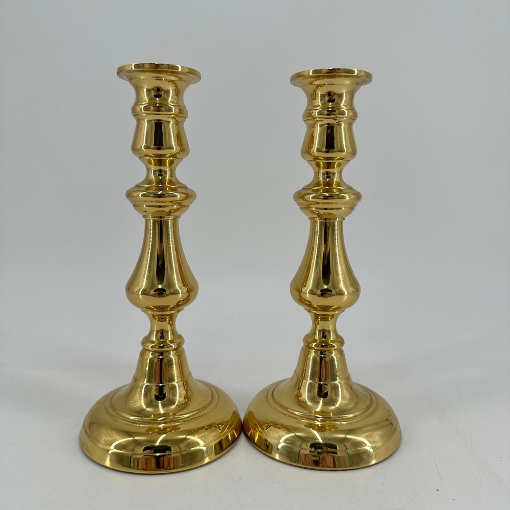 Baldwin Brass Candlestick Holders Pair Polished Gold Taper Candle Stands 7 Inch